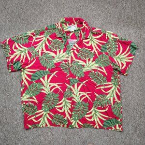 Vintage PARADISE FOUND Hawaiian Shirt Men's 2XL Red Palm Leaf Print Rayon